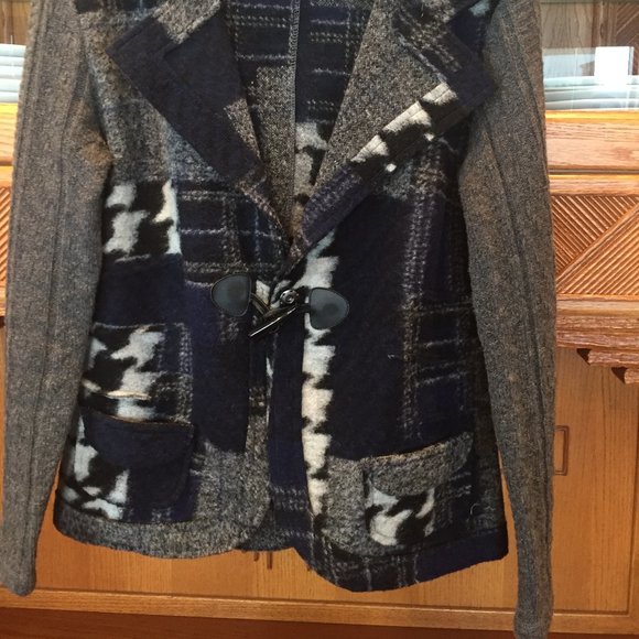 Wool sweater cardigan with hounds tooth and plaid - Picture 2 of 7